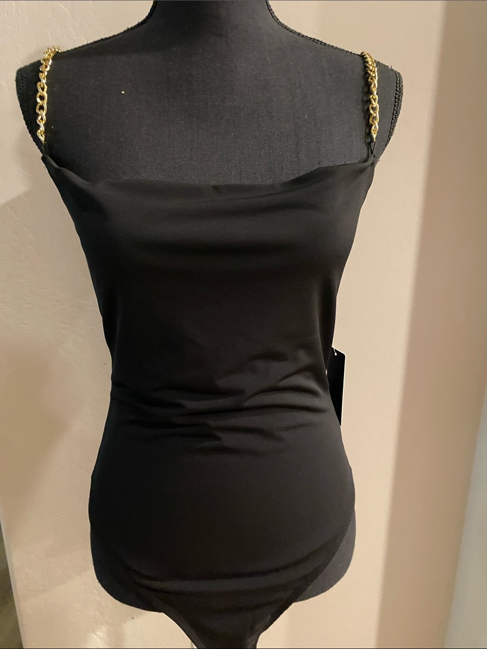 Black Bodysuit with Gold Chain Straps